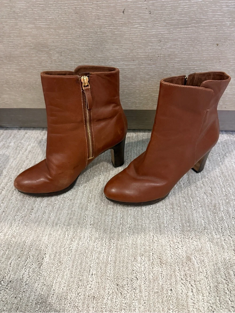 Nine West Women's Brown Leather Ankle Boots with Side Zip 6.5